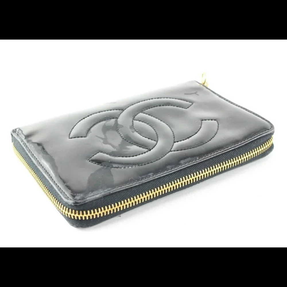 Chanel Black Patent Zip Case Pouch 1CC523K